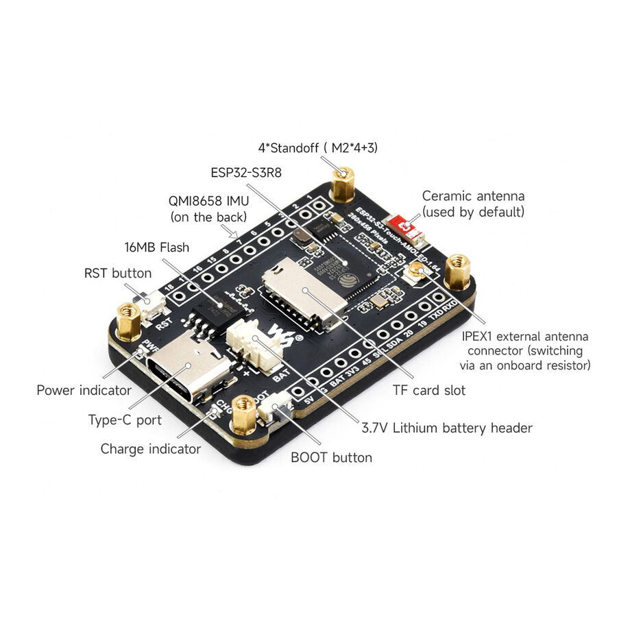 ESP32-S3 1.64"AMOLED Dokunmatik Ekranlı Wi-Fi - Bluetooth Geliştirme Board