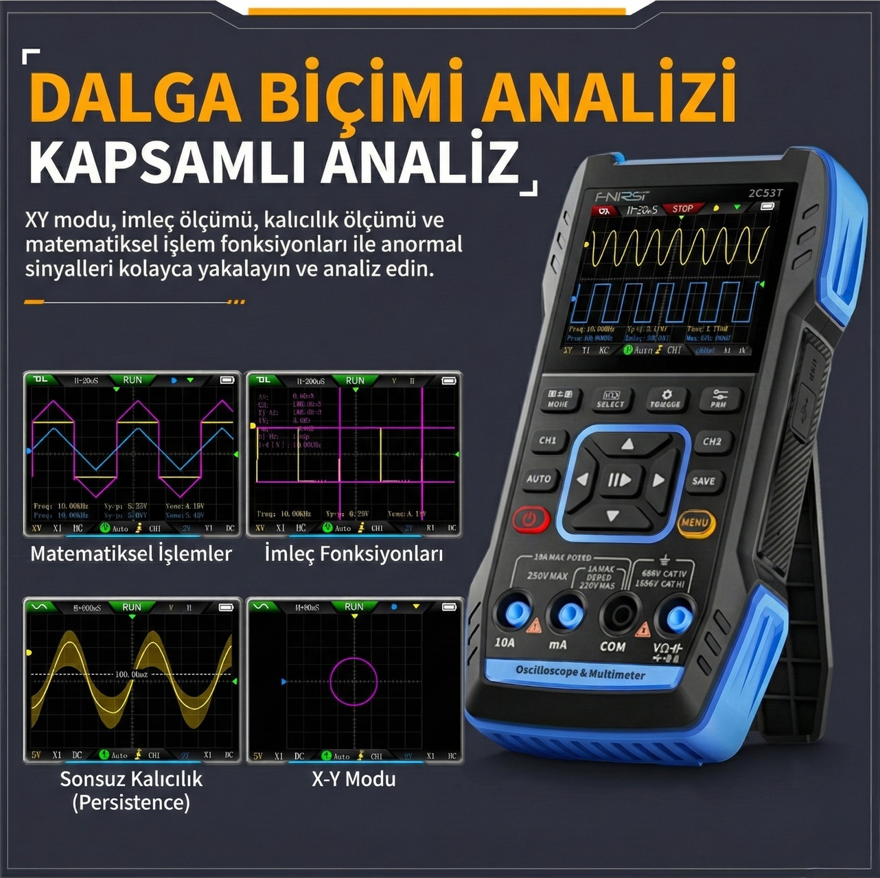 2c53t El Tipi 3'ü 1 Arada Osiloskop Multimetre Sinyal Jeneratörü