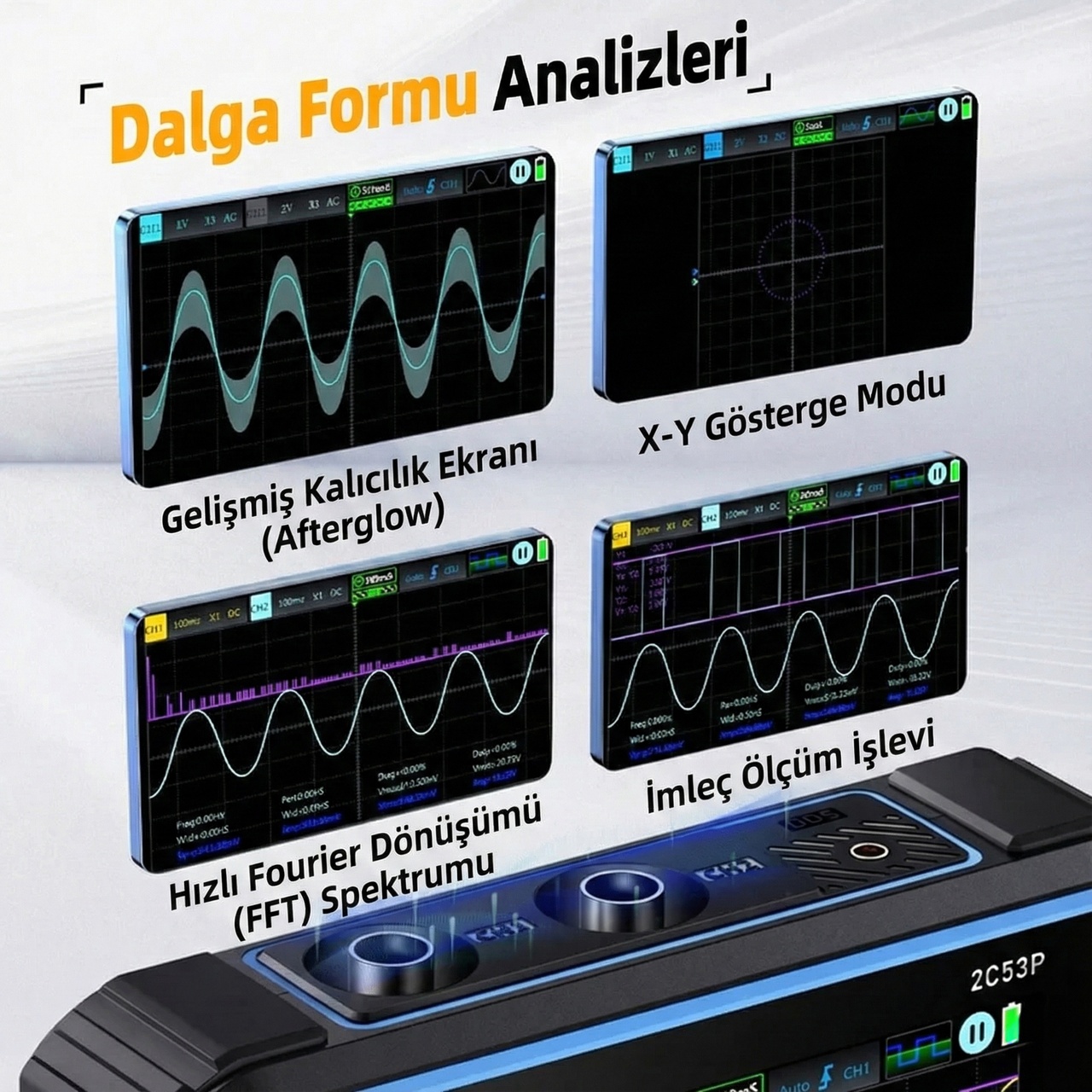 2C53P 3'ü1 Arada Çift Kanallı Tablet Osiloskop + Multimetre + Fonksiyon Jeneratörü