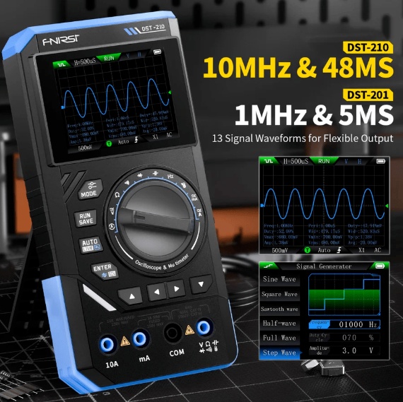 DST-210 3'ü 1 Arada El Tipi Osiloskop + Multimetre + Sinyal Jeneratörü
