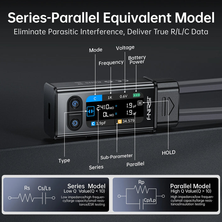 FNIRSI LCR-ST2 100kHz Akıllı Cımbız LCR ESR Metre