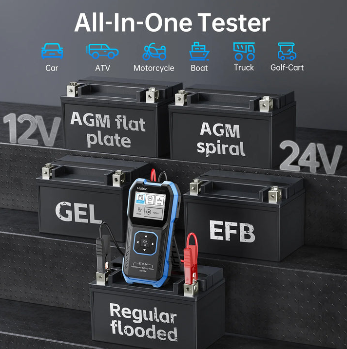 FNIRSI BTM-24 12V/24V Dijital Akü Test Cihazı (0-2000 CCA, Marş ve Şarj Testi)