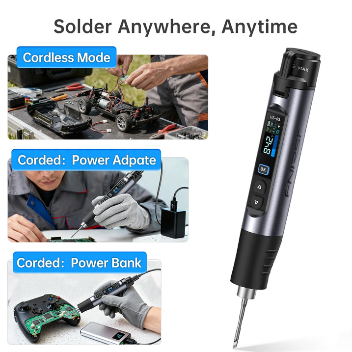 FNIRSI HS-03 Kablosuz Şarjlı Kalem Havya (2600mAh Değiştirilebilir Pil, 100-450°C)