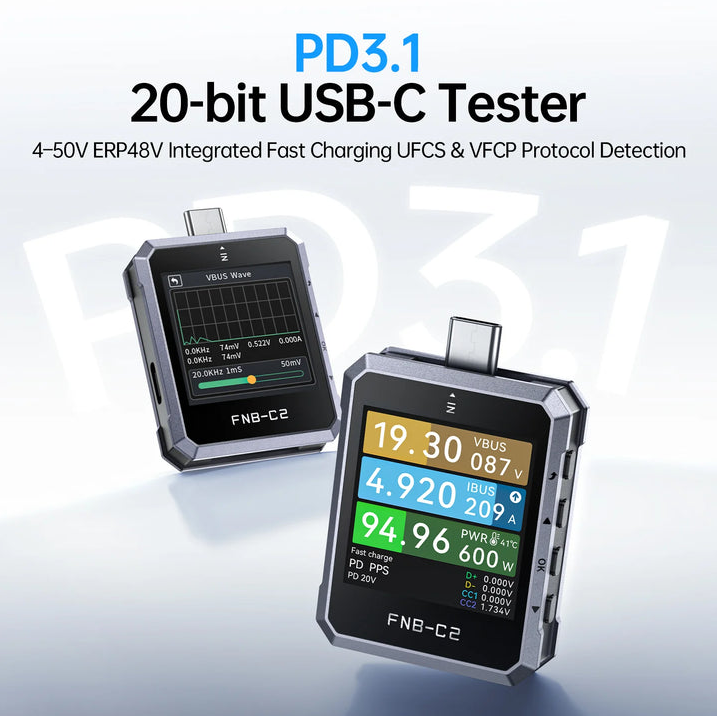 FNIRSI FNB-C2 USB PD 3.1 Type-C Hızlı Şarj Test Cihazı (240W, E-Marker Okuma)