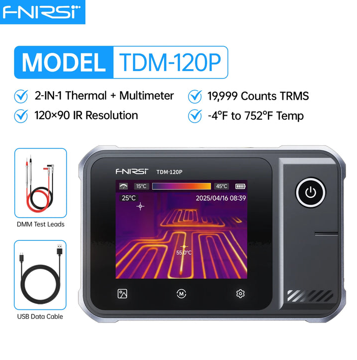FNIRSI TDM-120P 2'si 1 Arada Termal Kameralı Multimetre (120x90 IR, 19999 Count)