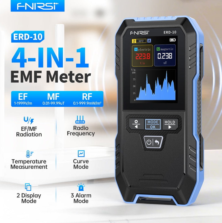 FNIRSI ERD-10 4'ü 1 Arada Elektromanyetik Radyasyon Dedektörü (EMF Ölçer)