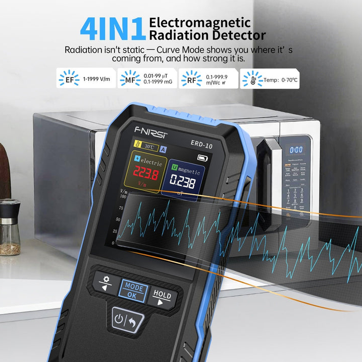 FNIRSI ERD-10 4'ü 1 Arada Elektromanyetik Radyasyon Dedektörü (EMF Ölçer)