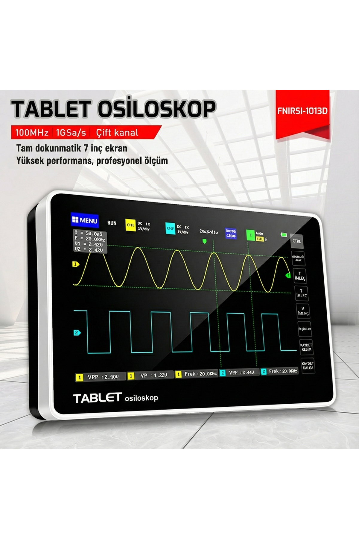 ADS1013D 100MHz 2 Kanal 1GSa/s Dijital Dokunmatik Tablet Osiloskop