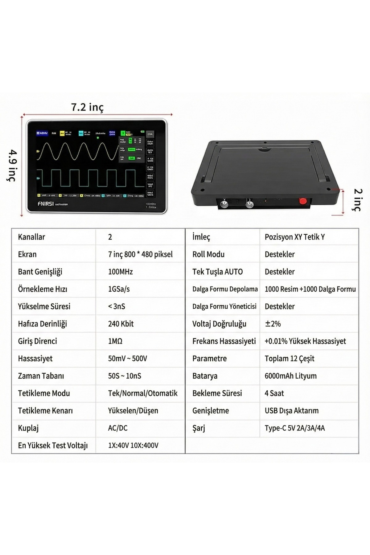 ADS1013D 100MHz 2 Kanal 1GSa/s Dijital Dokunmatik Tablet Osiloskop