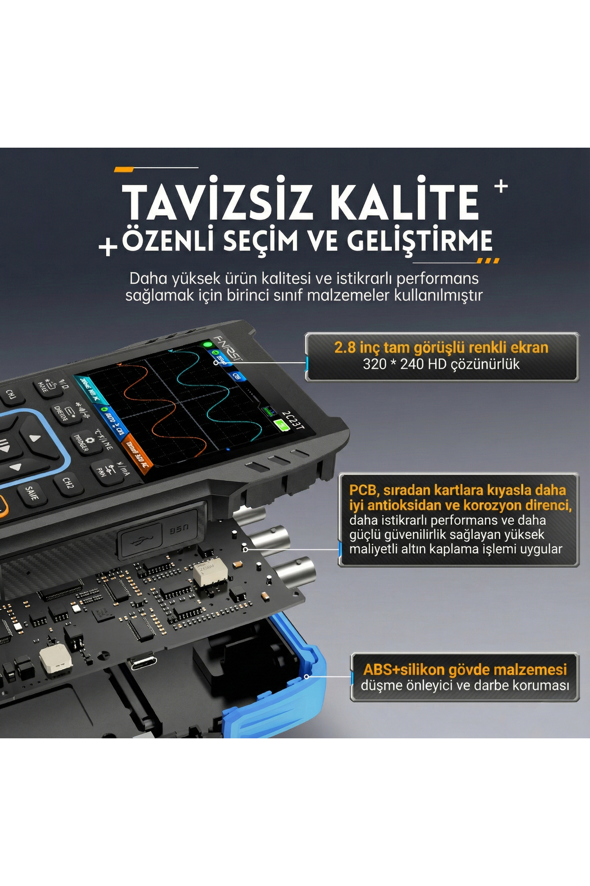 2C23T 3'ü 1 Arada Çift Kanallı Tablet Osiloskop Multimetre Fonksiyon Jeneratörü