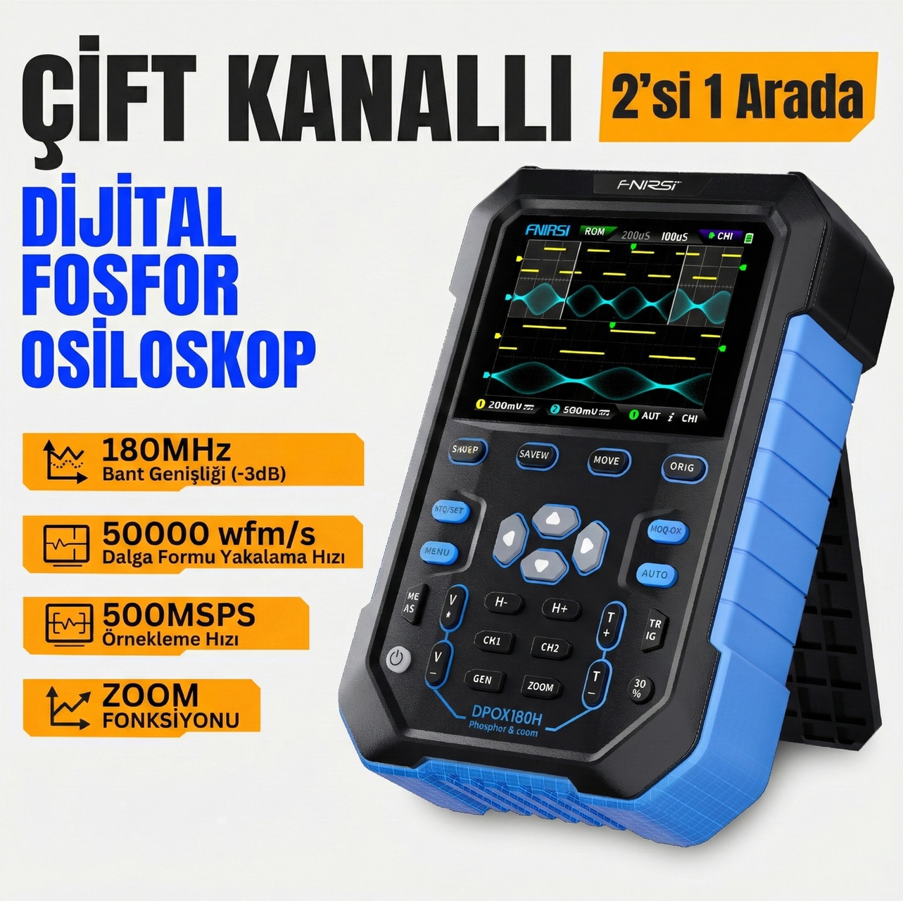 DPOX180H 2x180mhz - 3DB 50000wfms/s Dijital Osiloskop + 20mhz Sinyal Jeneratörü