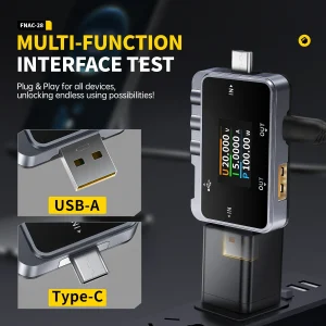 FNRSI FNAC-28 2'si 1 Arada Tip-C USB Test Cihazı Dijital Voltmetre Ampermetre