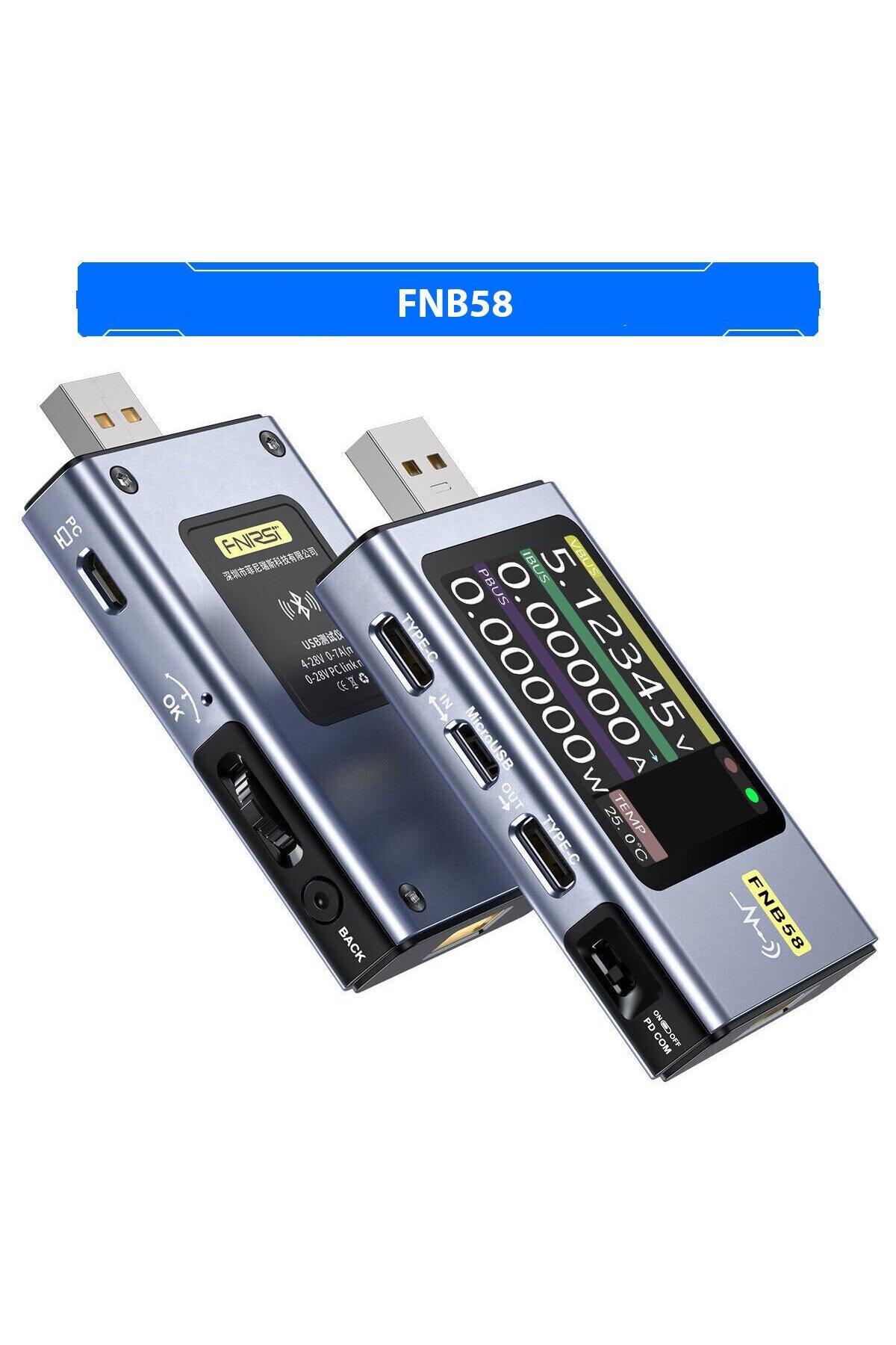 Fnırsı Fnb58 Bluetooth Usb Voltmetre Ampermetre Test Cihazı