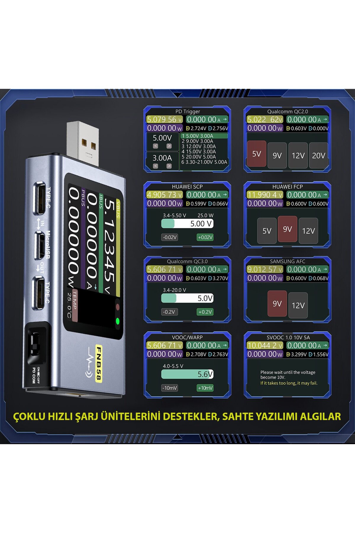 Fnırsı Fnb58 Bluetooth Usb Voltmetre Ampermetre Test Cihazı