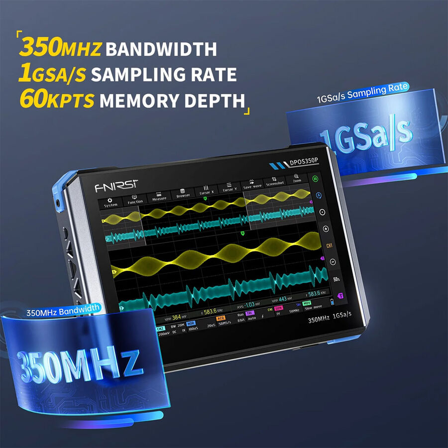 FNIRSI DPOS350P 4'ü 1 Arada 350 MHz 1GSPS Tablet Osiloskop Sinyal Jeneratörü Spektrum Analizörü Frekans Tepkisi Analizörü